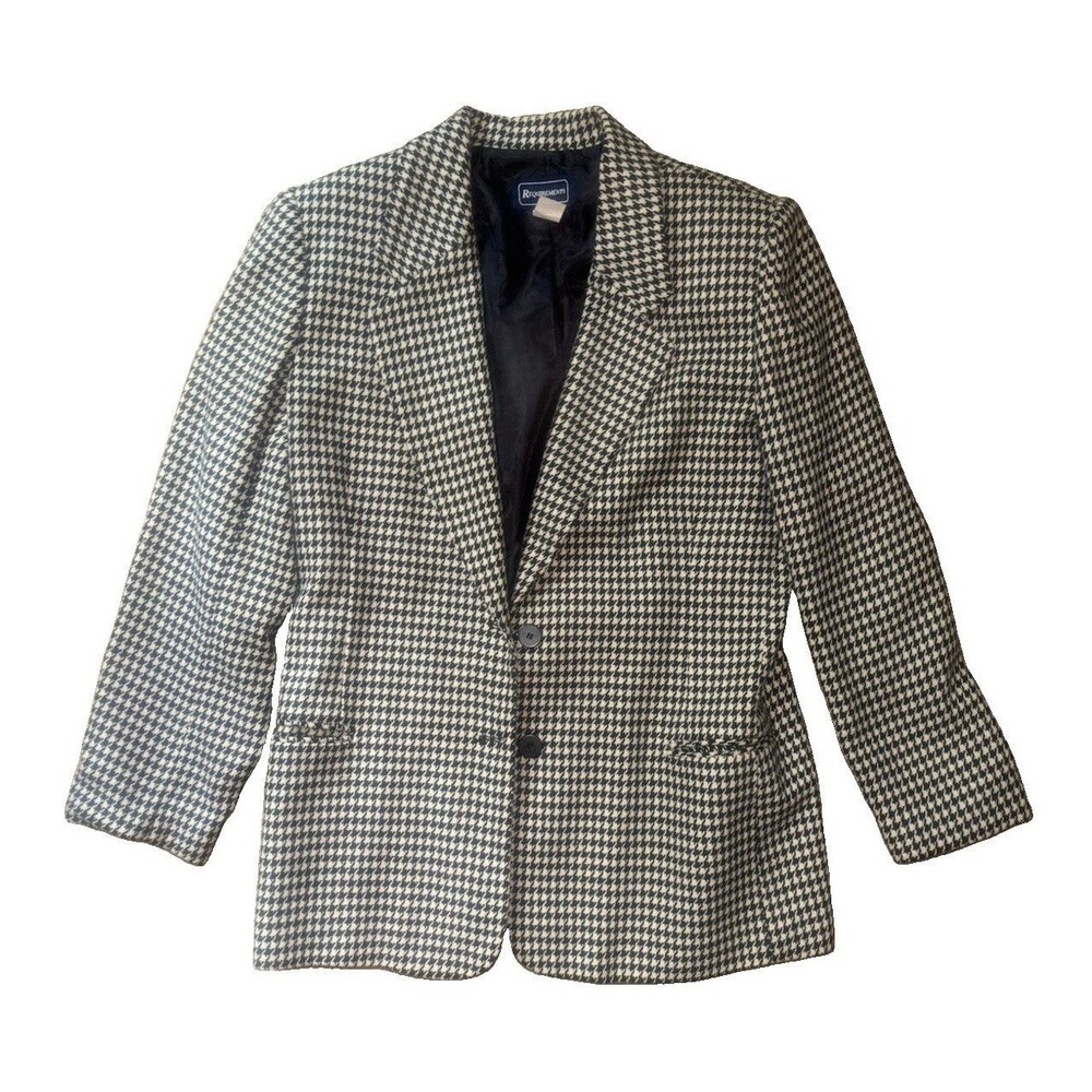 Vintage Requirements Black/White Houndstooth Blazer 20% Wool Size 14